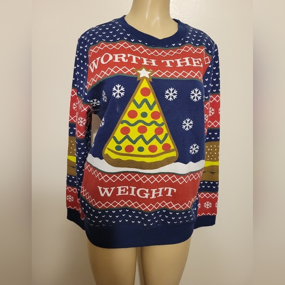MAD Engine Festive Blue Sweater Christmas Ugly Sweater Hoildays Large